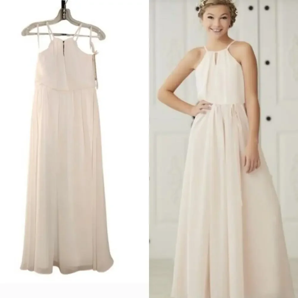 CHRISTINA WU NWT White Chiffon Halter Dress, Girls Size 10
